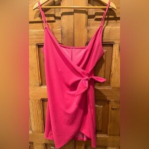 Short Spaghetti Strap Hot Pink Faux Wrap Dress, size Medium.